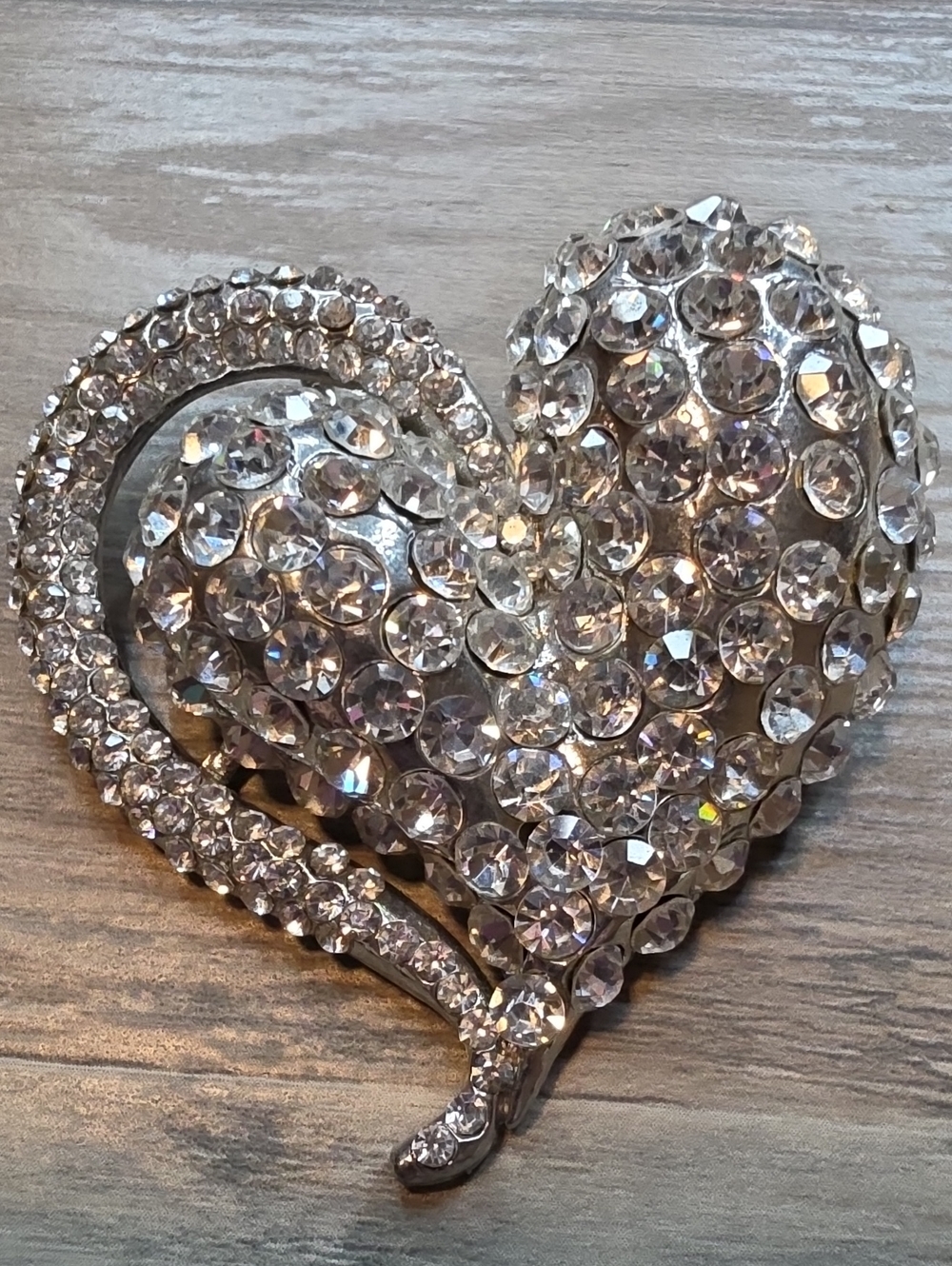 Crystal Heart Brooch/pendant - Silver Clear Rhinestones